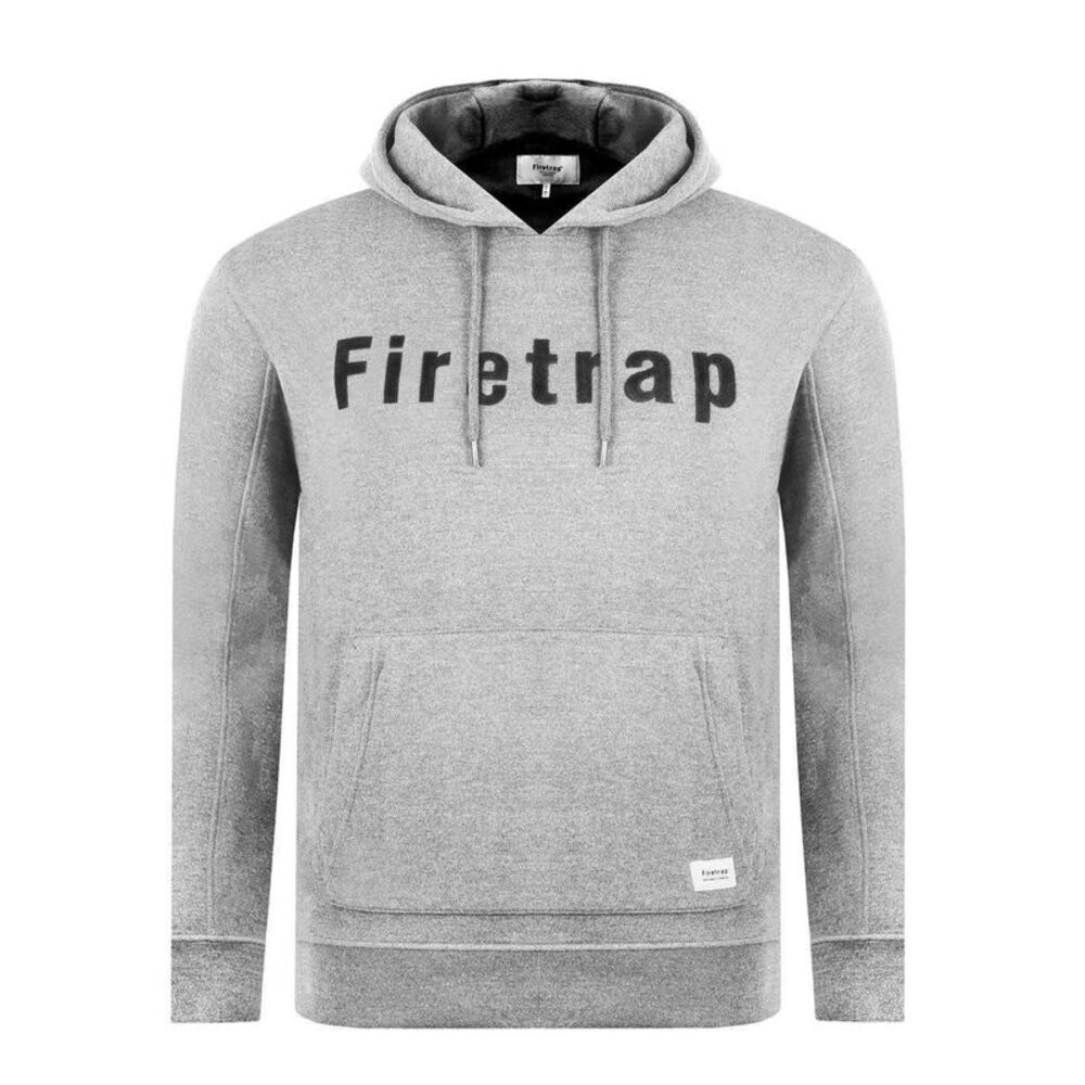 Firetrap Mens Graphic Fleece Hoodie / Grey Marl